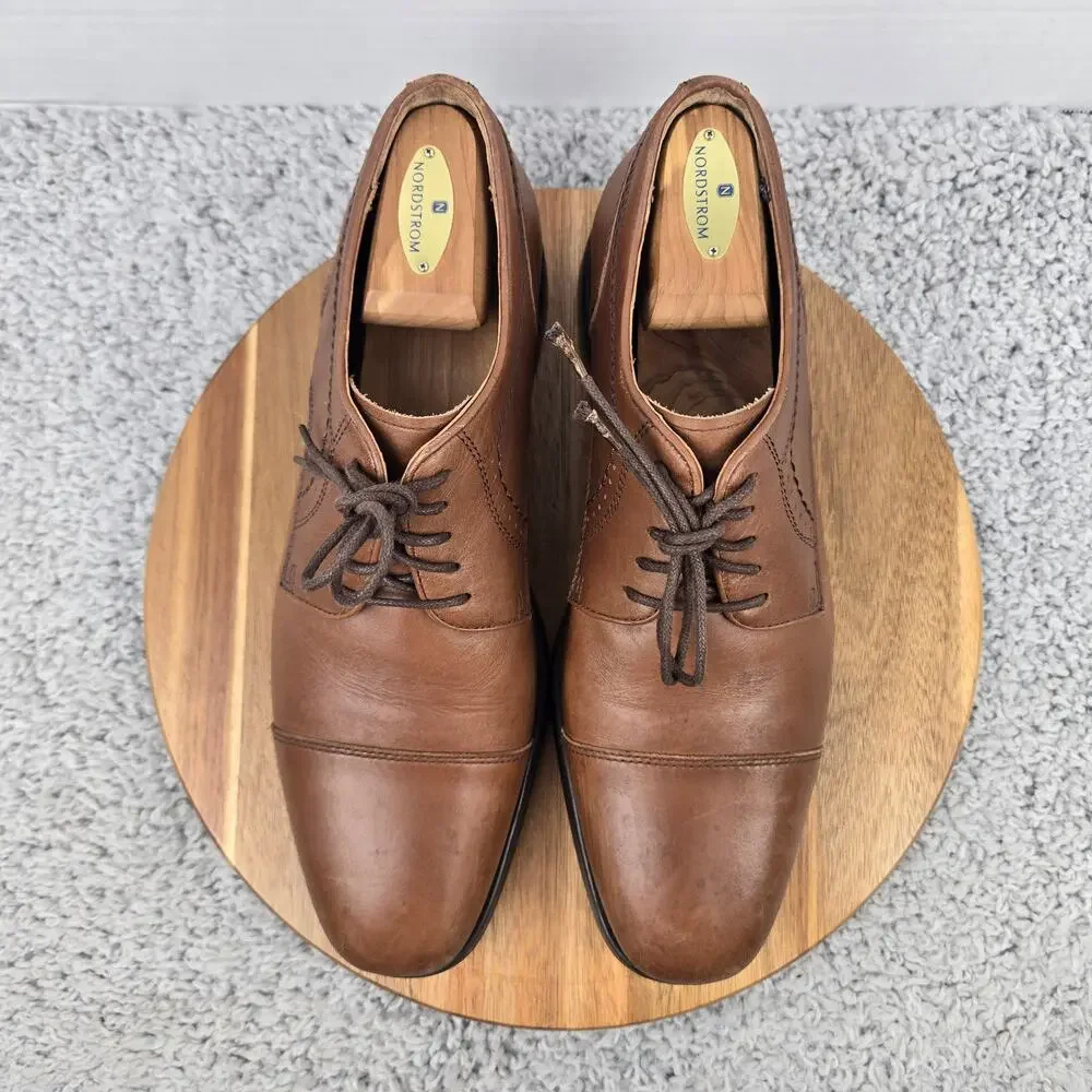 Johnston & Murphy Men 10M Branning XC4 Brown Leather Cap Toe Oxford Dress Shoe